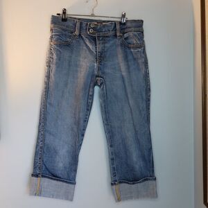 VTG Old Navy Low Waist Capri Jeans Womens Size 6 Blue Stretch Y2K Cuffed Den